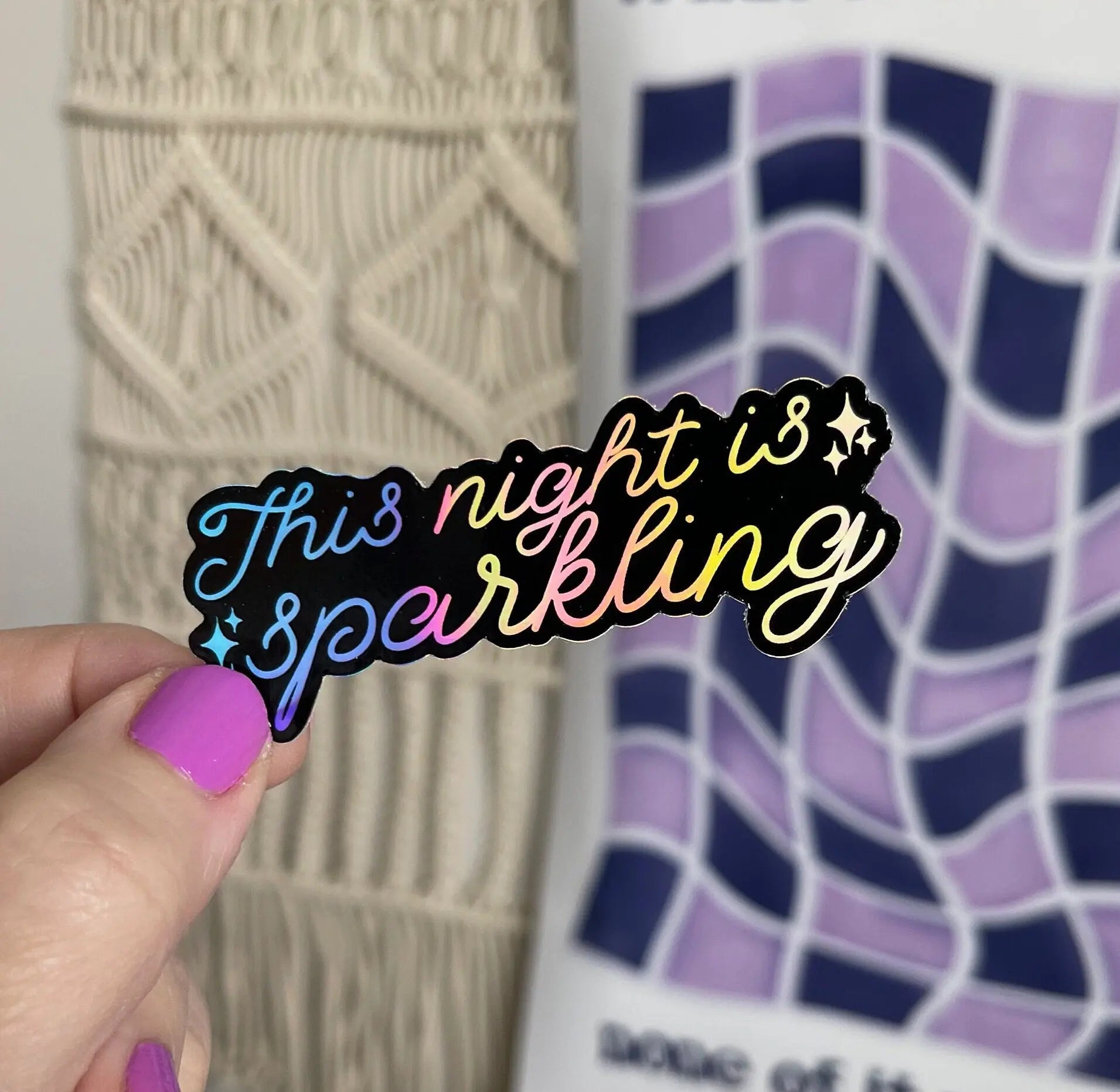 This Night Is Sparkling holographic sticker - black - MangoIllustrated - Sticker