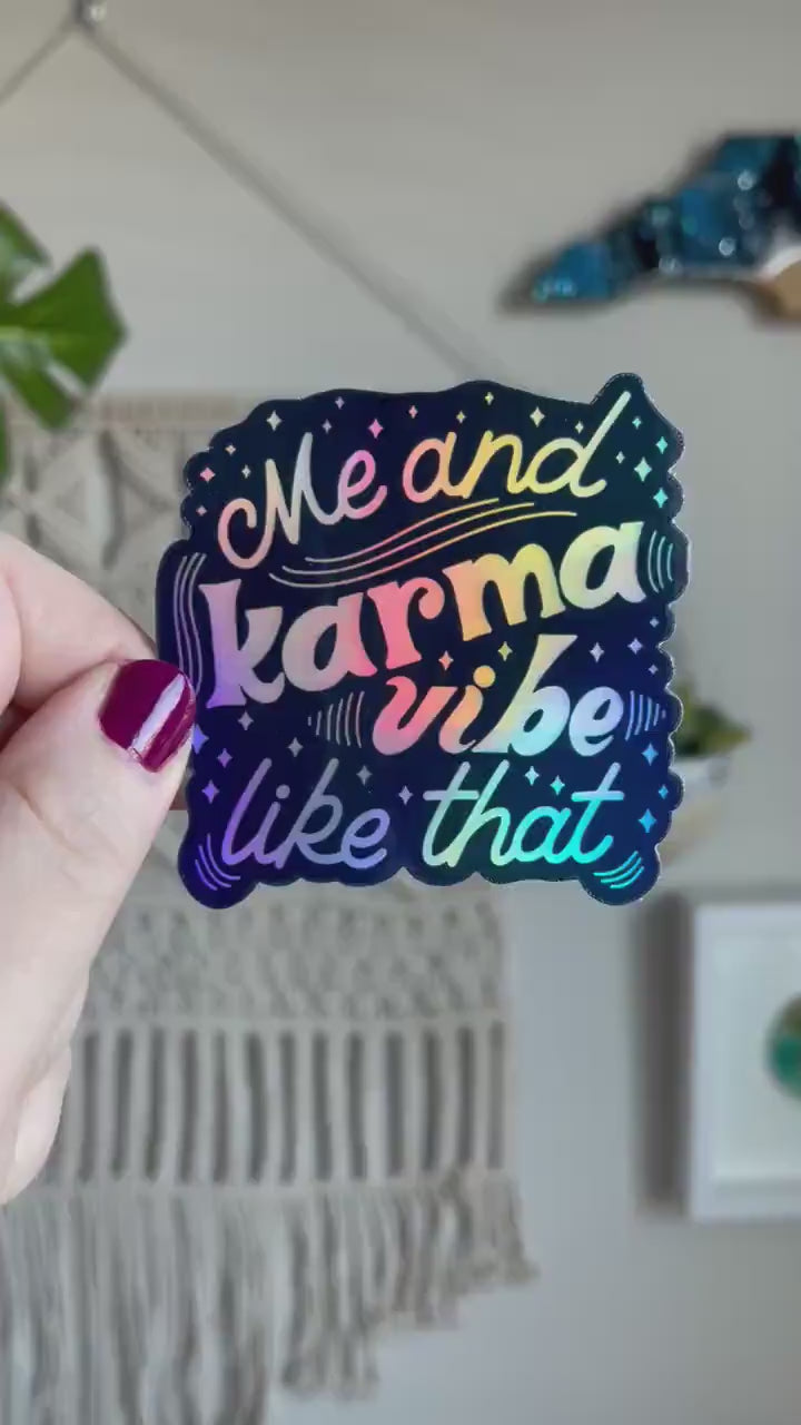 Me and Karma Vibe Like That holographic sticker, Taylor Swift midnights inspired waterproof weatherproof water bottle laptop sticker